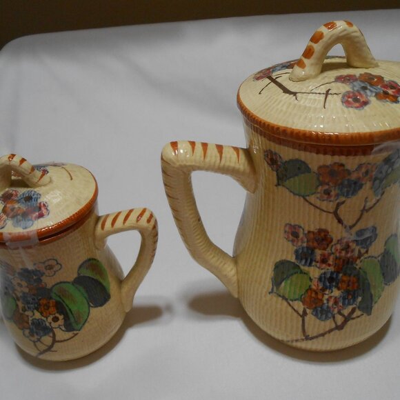 Rare Vintage 2 Japanese Majolica style matching pitchers floral hand painted ๐ฅ - Picture 11 of 15